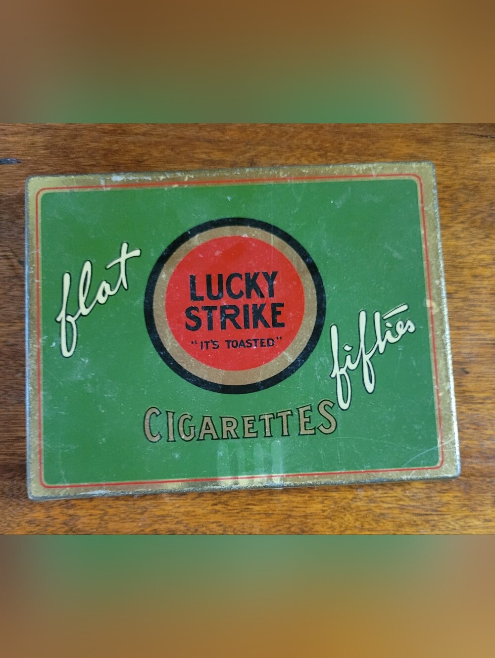 Lucky Strike Empty Vintage Tin Sign - Green & Red Cigarettes Decor